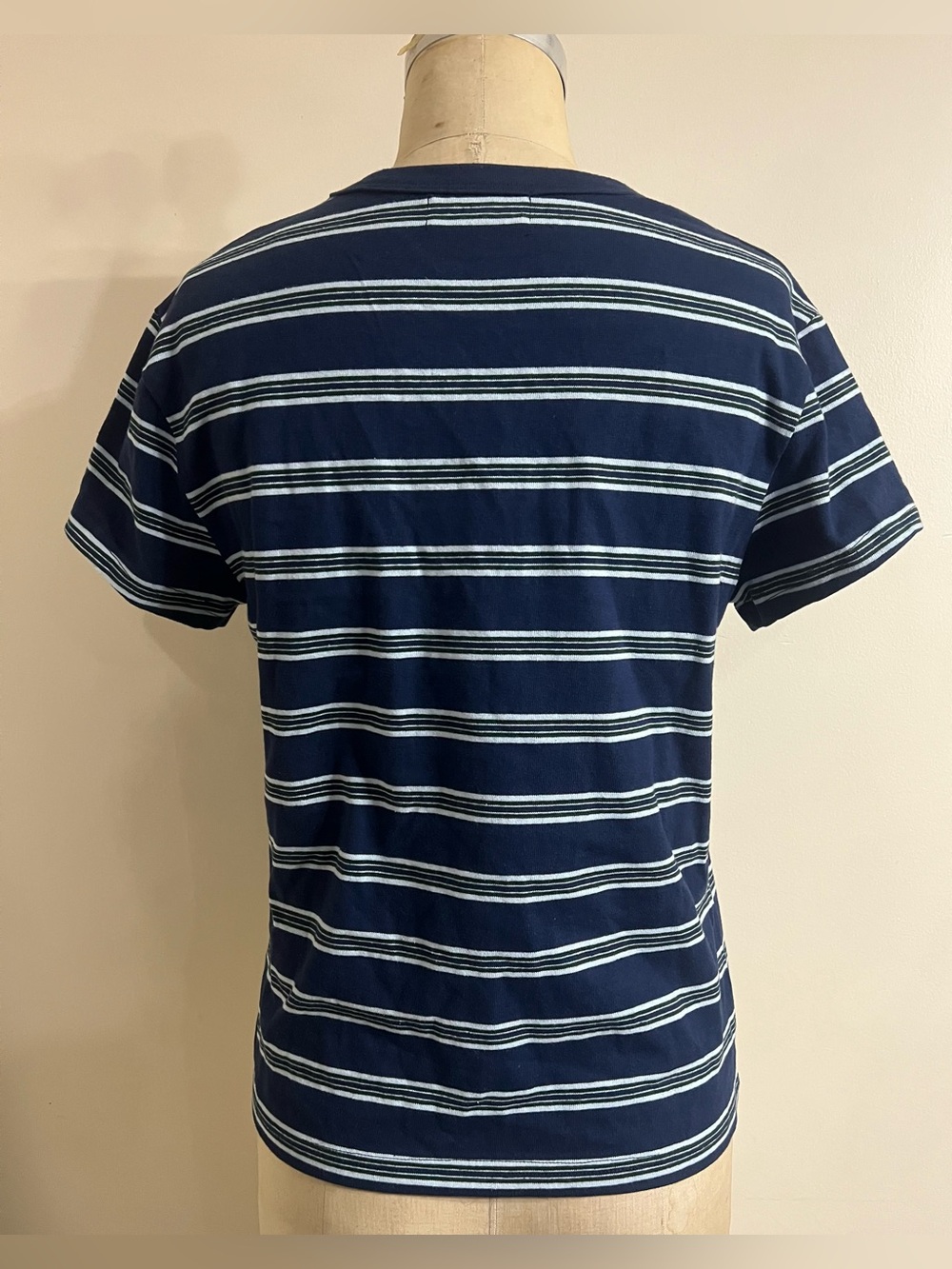 Parke Striped Cotton T-Shirt Navy/Green Size M - Picture 3 of 7